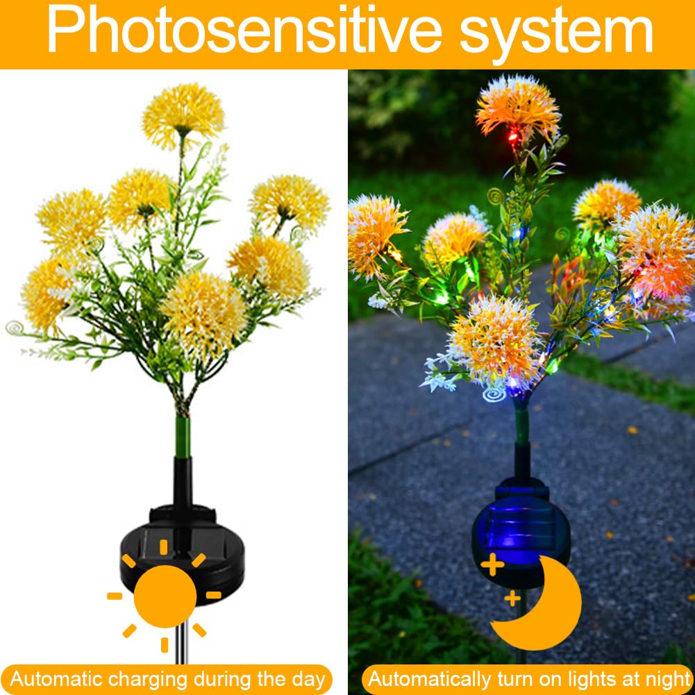 BomKra Solar Lights Outdoor Garden, 2 Pack Dandelion Lights with 7 Heads Solar Fence Lights - Image 4