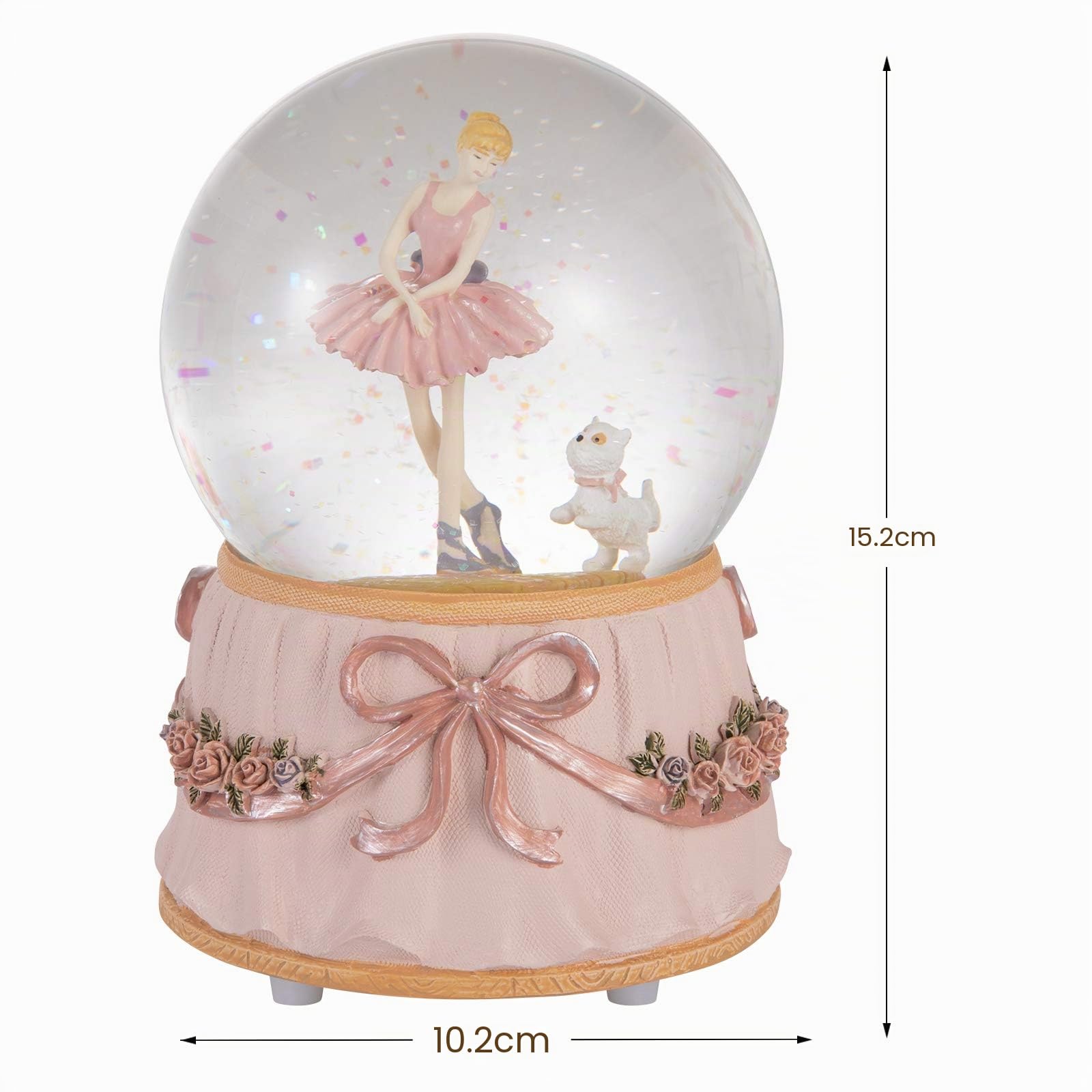 Ballerina Schneekugel spielt Greensleeves Musik Ballett tanzendes Mädchen mit Welpen rotierende mechanische und musikalische Glas-Schneekugel 10,2 cm