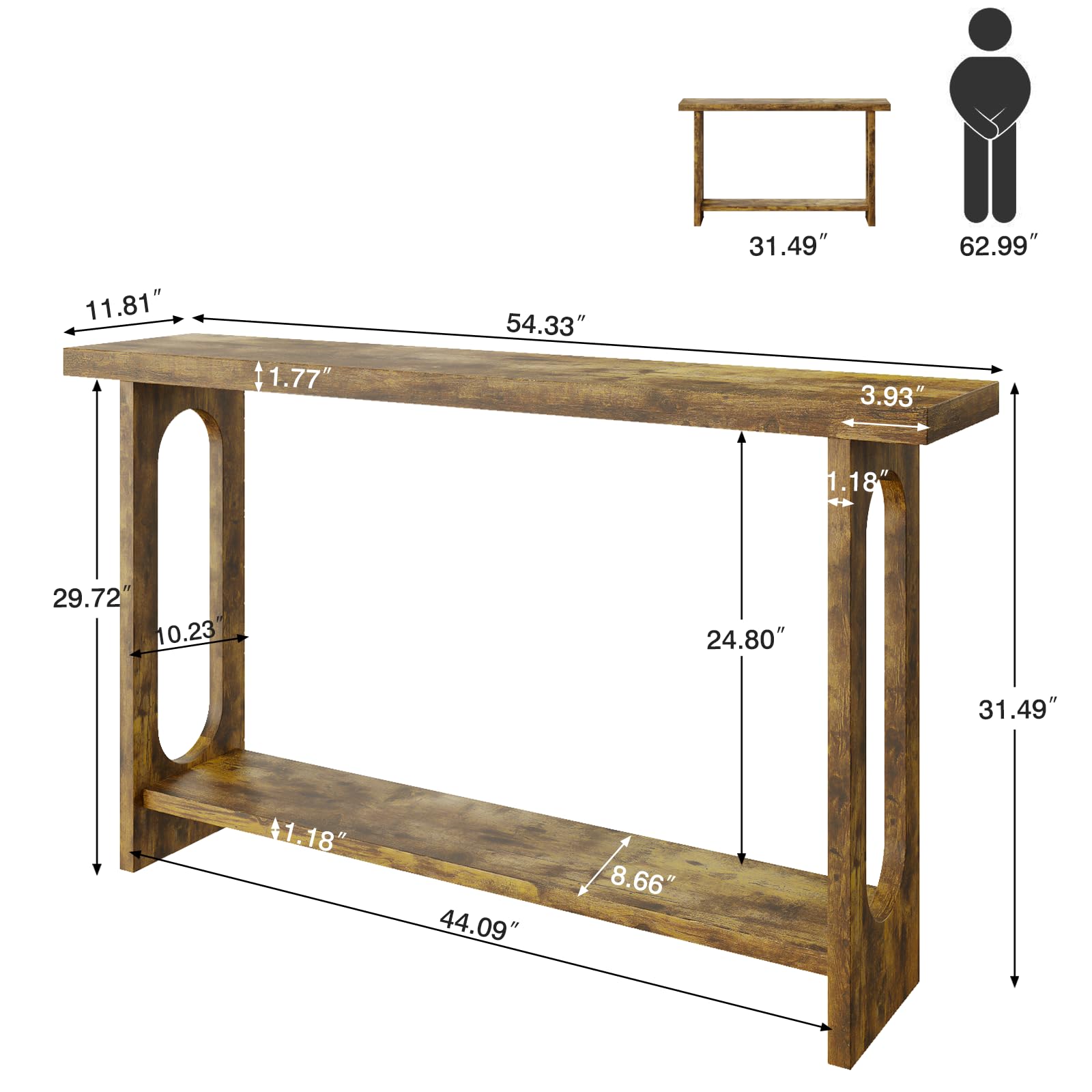 Mesa consola de 54 pulgadas, mesa de entrada estrecha de madera de granja con almacenamiento, mesas de sofá, mesa de pasillo para sala de estar, pasillo, entrada (rayas de tigre en relieve) 2