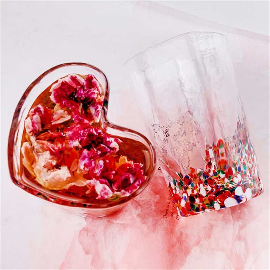 Miłość szklany kubek w kształcie serca kolorowy wzór młotka kreatywne mleko kubek do soku do kawy Home Office szklanki prezenty (160ML)