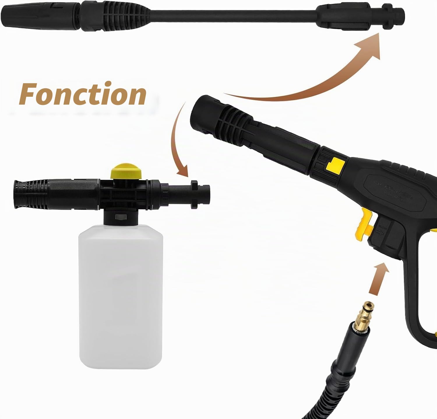 Kit de remplacement pistolet Karcher - Pistolet à gâchette à connexion rapide pour nettoyeur haute pression K2 à K7 (jusqu'à 2100 psi), avec lance d'extension, buse réglable et lance à mousse neige