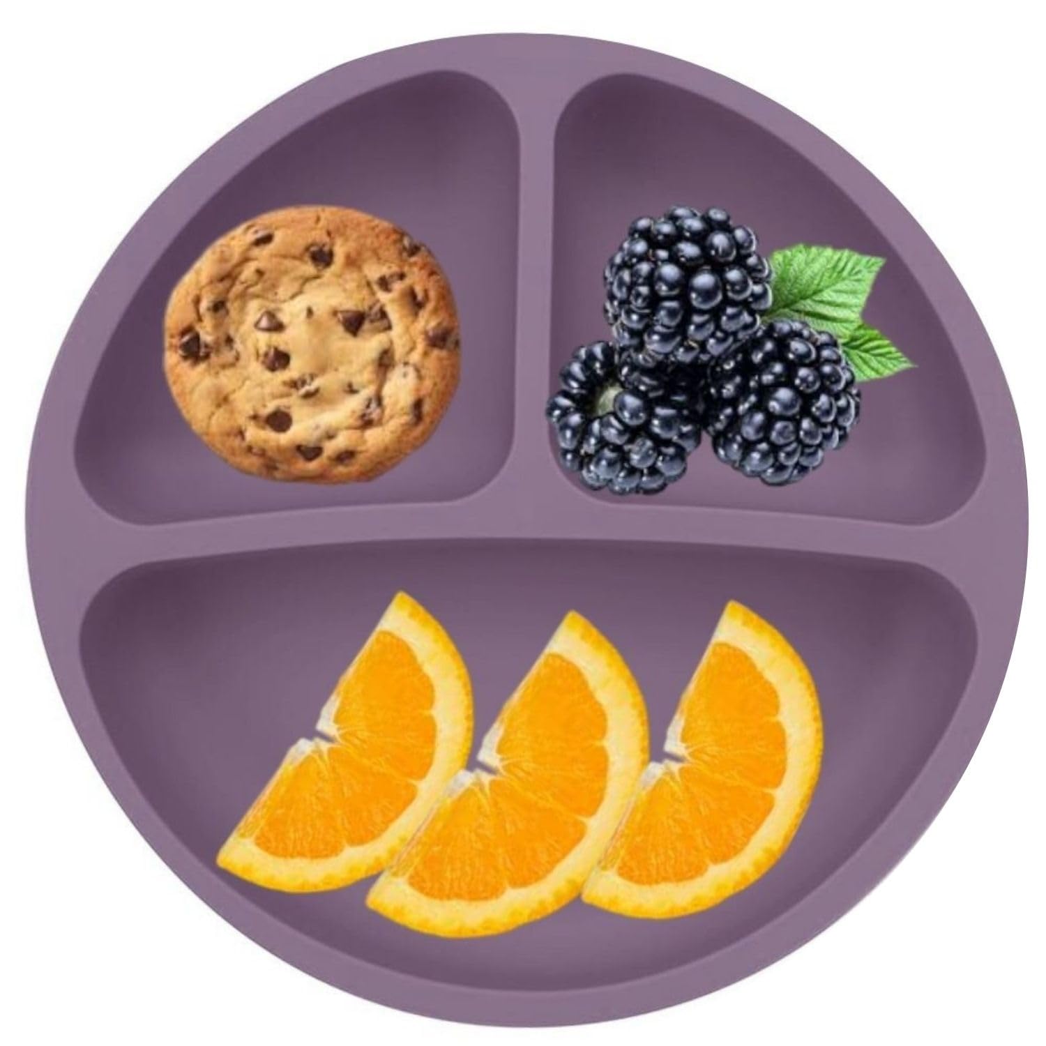 Nicety Silicone Suction Plate for Babies & Toddlers | 4 Strong Suction Cups | BPA Free | Microwave, Freezer & Dishwasher Safe | Unbreakable | Deep Divided Sections | Baby Feeding Plate (Matt Grey)