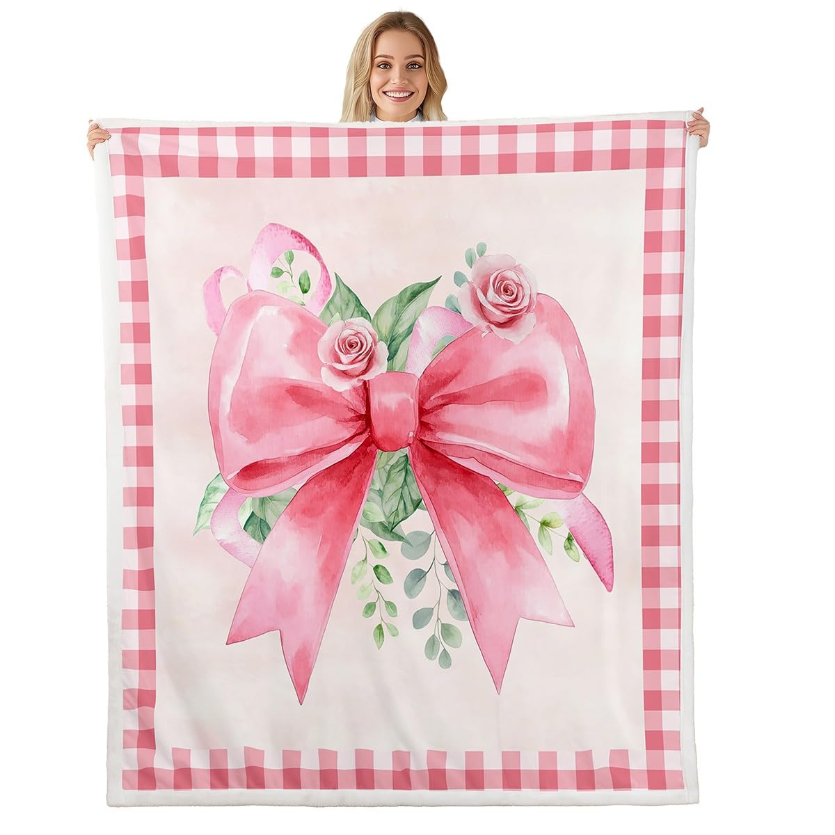 feelingyou Blue Bowknot Kids Throw Carpet,Cartoon Bow Tie Butterfly Knot Blankets Princess Girls Fleece Blanket for Teens Woman Room Decor,Bow Stars Love Sweet Style Sherpa Rug,for Chair/Sofa,40"×50"
