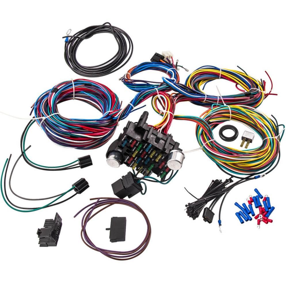 21 Circuitos Arnés de cableado con 17 fusibles y Kit de Conector de Enchufe Compatible con Faros universales