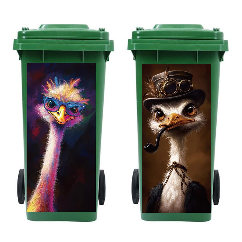 Peacoblue Ostrich Trash Can Sticker, Waterproof Wheelie Bin Decal — image 1