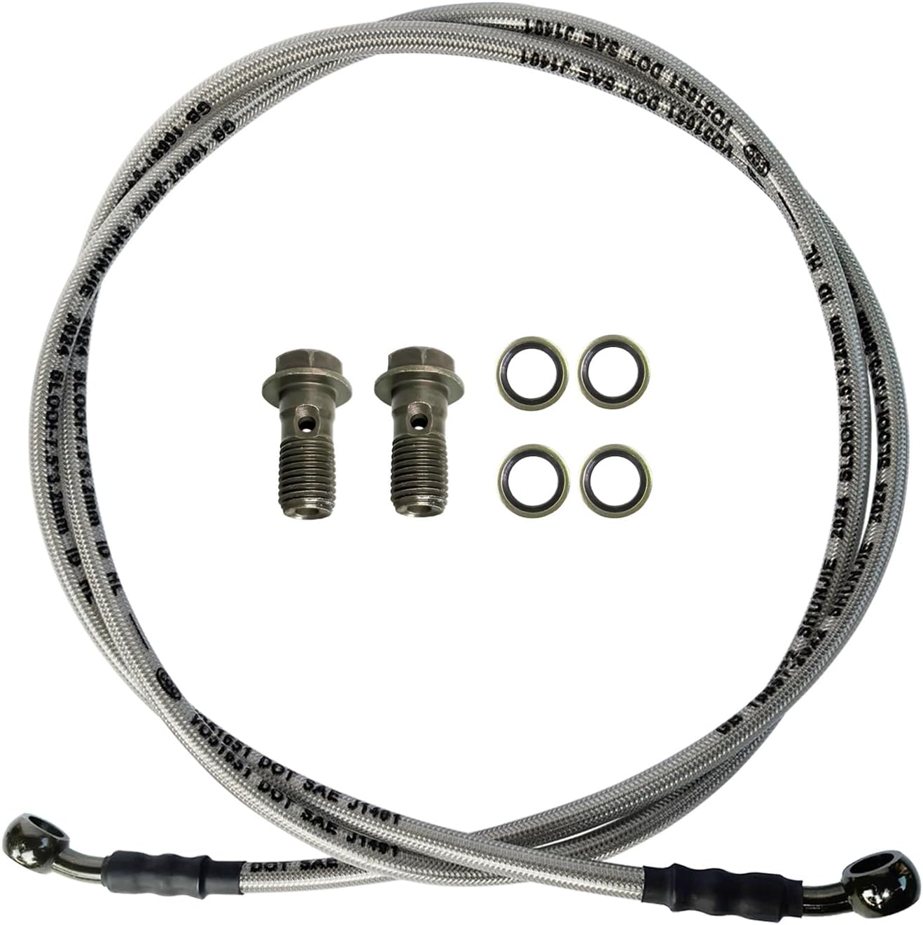 82" / 210CM Braided Hydraulic Brake Hose Line with 2 Banjo Nuts Universal Brake Line Compatible with GY6 Kazuma Sunl Taotao Roketa Jonway Scooter Moped Dirt Bike Go Kart ATV 10MM Banjo Ends