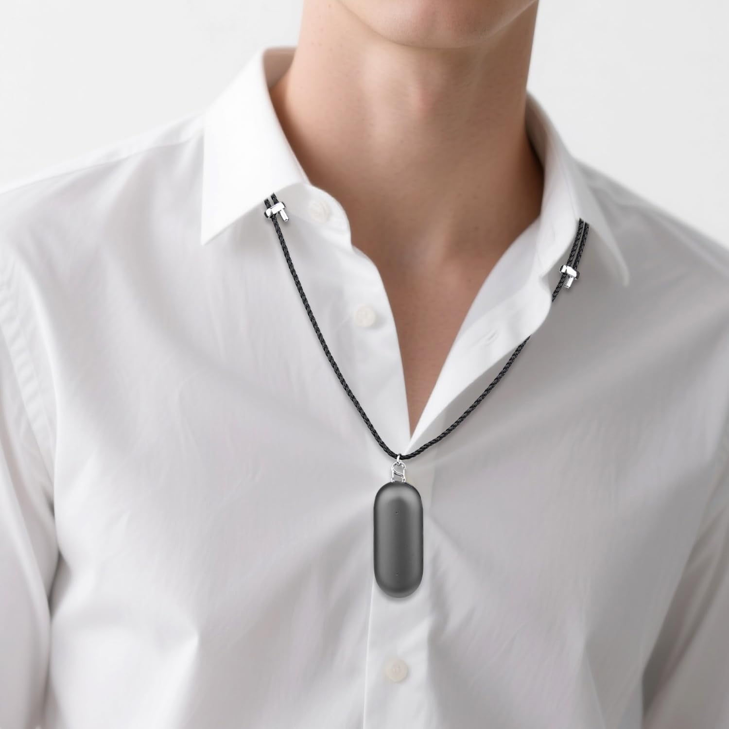 SOULWIT Correa para Cuello para Plaud NotePin/NotePin S AI Grabadora de Voz, Accesorio de Cuero Genuino Ajustable con Gancho de Aleación Seguro - Negro