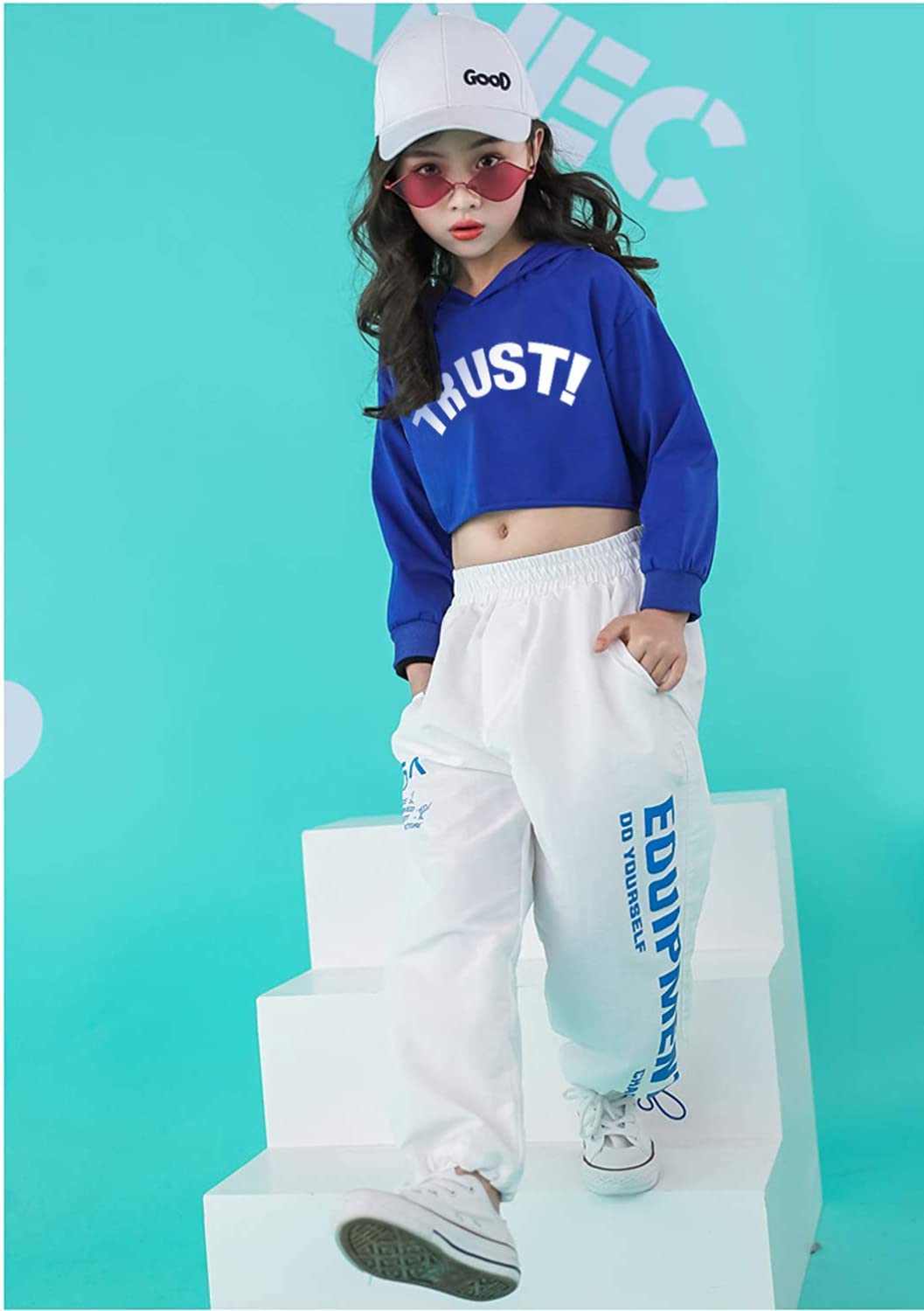 LOLANTA 2 Piezas de Ropa de Baile Callejero para niña Hip Hop, Sudadera Corta + Pantalones de chándal