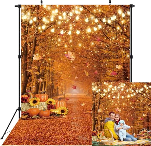 Herbstwald-Hintergrund, Ahornblatt, Kürbis, Fotografie-Hintergrund, Bauernhof, Ernte, Event, Party, Dekorationen, Banner, Foto-Hintergrund (150 x 208 cm)