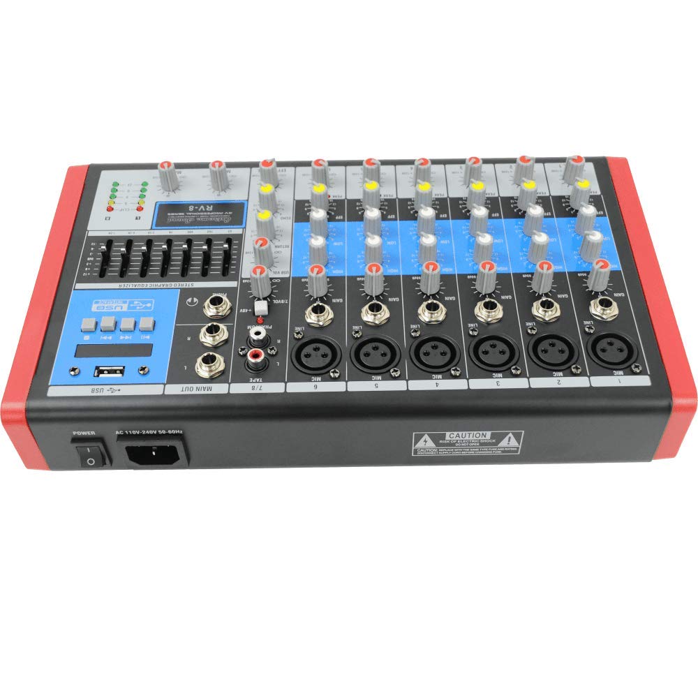 EXTREME SOUND RV-8 MIXER AUDIO PRO 6/8 canali Audio, Bluetooth, USB-MP3 Player, Effetti Riverbero, Phantom Power per MIC Professionali, Equalizzatore e VU-Meters di uscita. Assistenza Italia