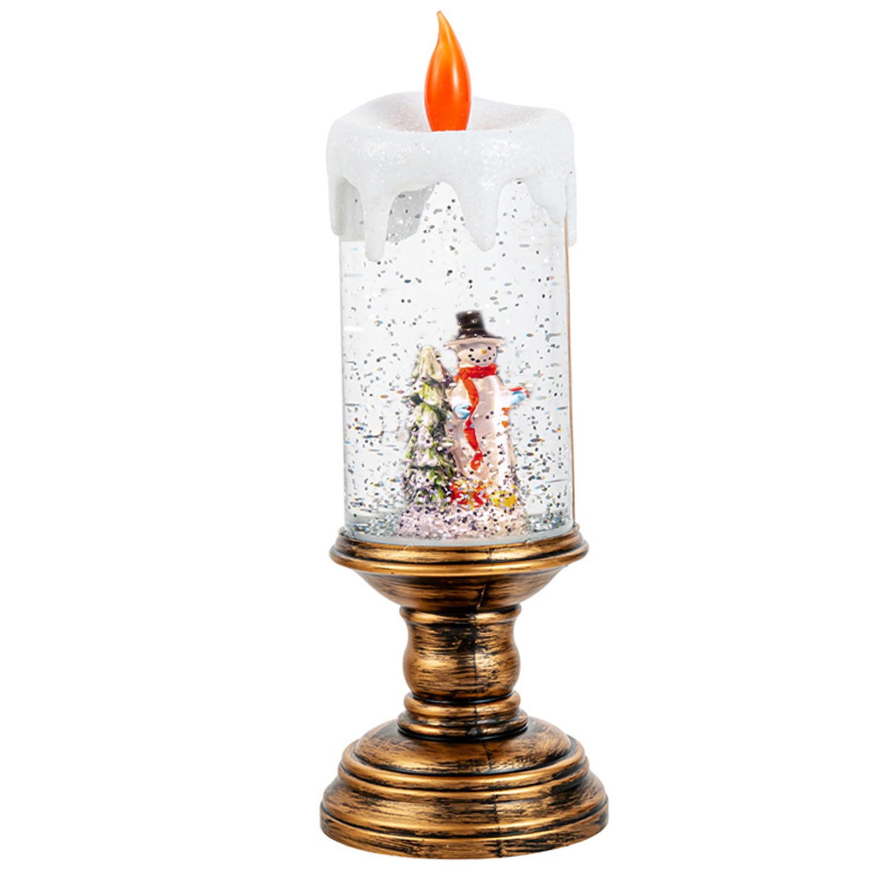 CAKEEYUM Christmas Snow Globes Candle-shaped Light Up Snowman Snow Globe with Base Battery/USB Powered Christmas Decorations for Home, Party