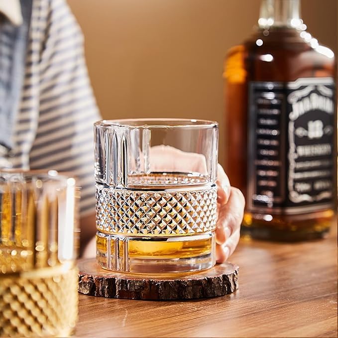 Image of Whiskey Glasses Set of 6 pcs- 300 ml Bar Glass for Drinking Bourbon, Whisky, Scotch, Cocktails, Cognac- Old Fashioned Cocktail Tumblers (6, Crystal)
