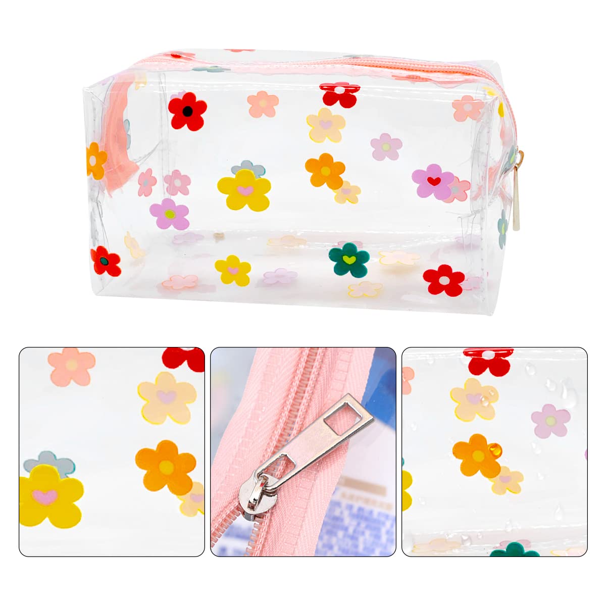 Clear Cosmetic Bag, Jagowa Portable Waterproof Storage Pouch, Cute Floral Pencil Case - Image 3