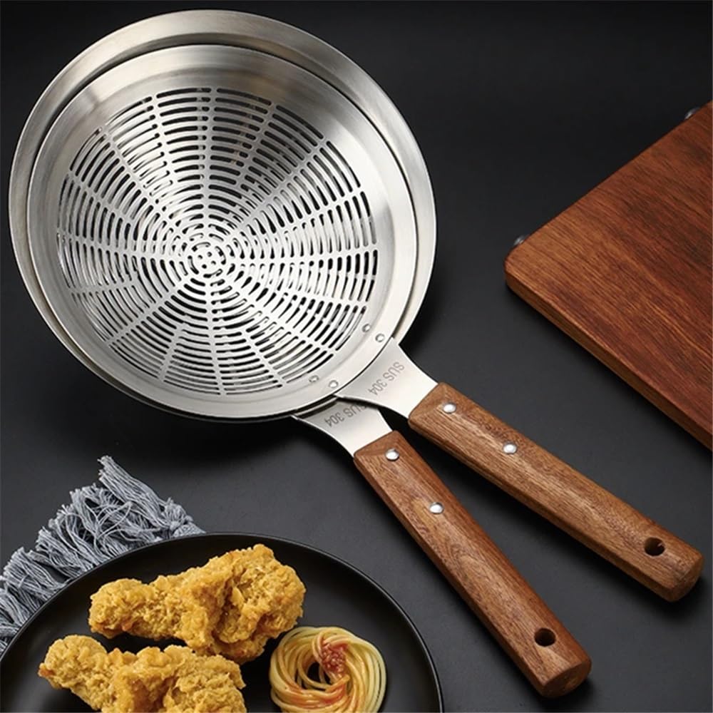 Frittierkorb Großes Küchensieb aus Edelstahl mit Holzgriff Frittierkorb mit Griff(Groß)