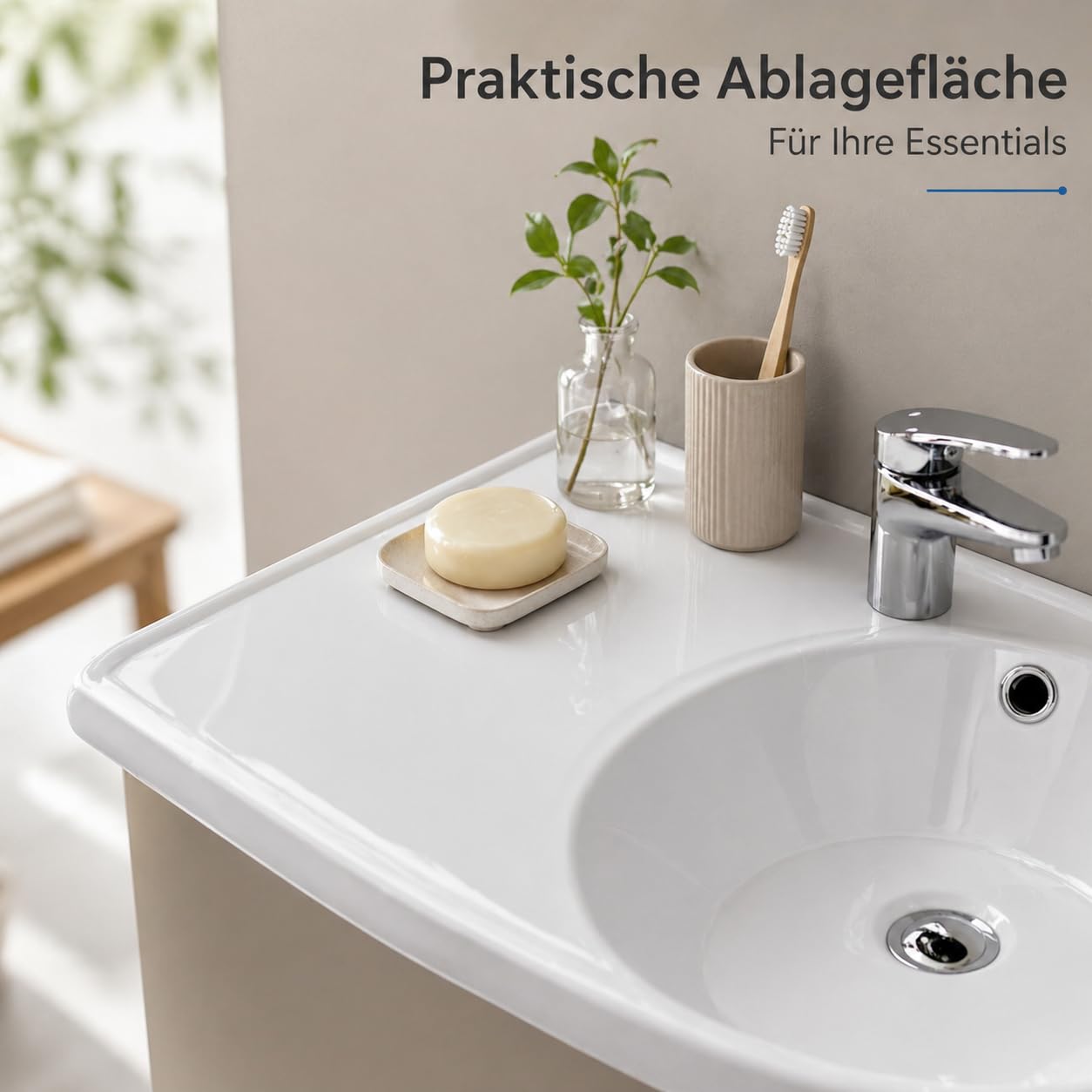 RAVAK Eckwaschbecken 85x45 cm Wandmontage RECHTS – Waschbecken für Gästebad & kleine Bäder – Platzsparend, Keramik Waschtisch mit Ablage, Hahnloch & Überlauf – Weiß