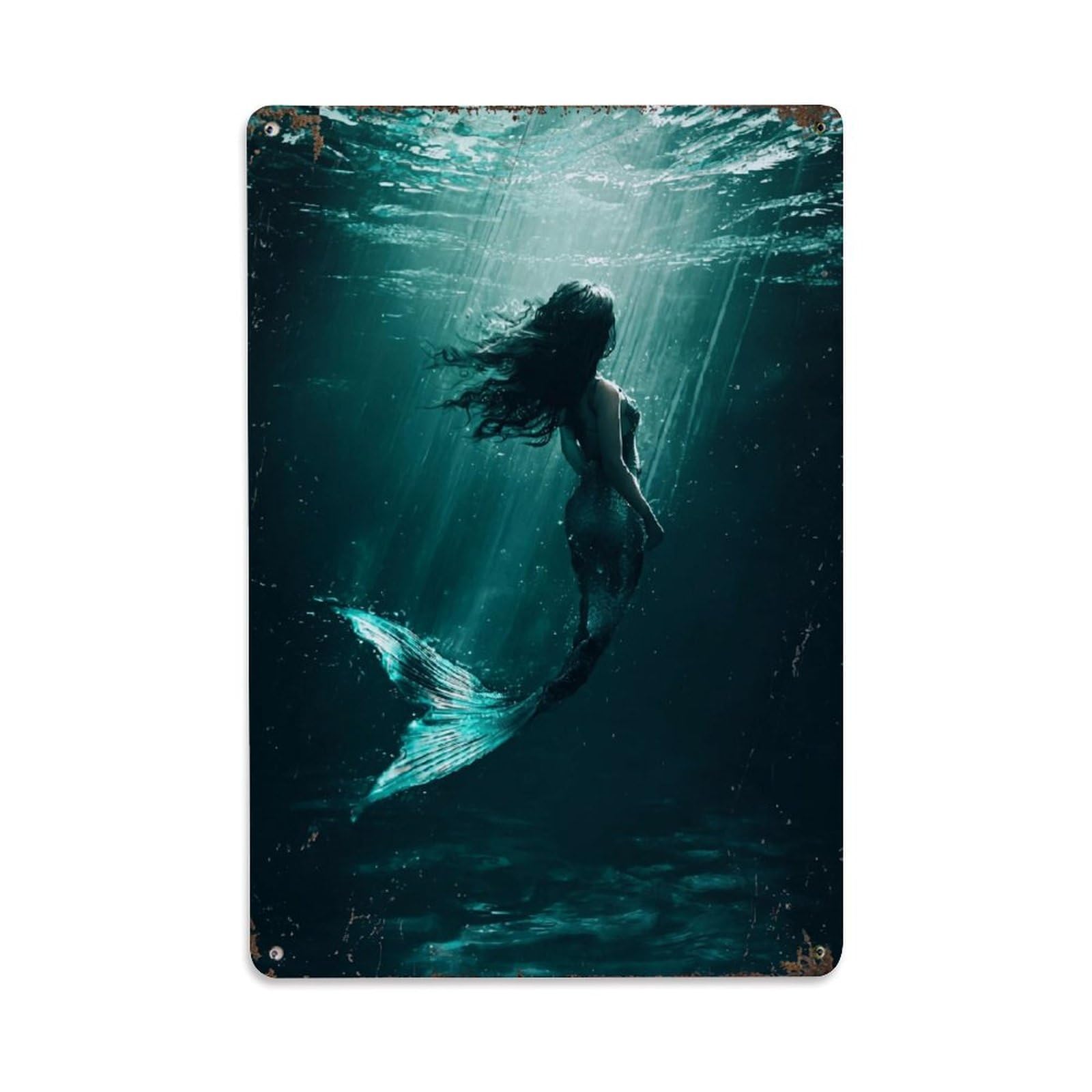 Nestemfo Vintage Mermaid Swimming Underwater Sunlight Tin Sign Metal Sign, Living Room,Bar, Home, Bedroom Wall Decor,Retro Metal Poster 8X12 Inches