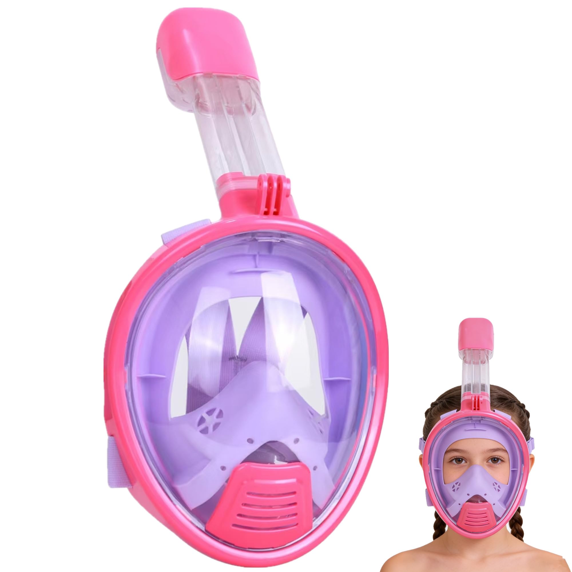 Wsobue Tauchmaske für Kinder,Vollmaske Schnorchelmaske 180° Sichtfeld mit Sportkameras Kompatible, Leichtes Atmen Trocken Schnorchelset für Kinder im Alter 5-14