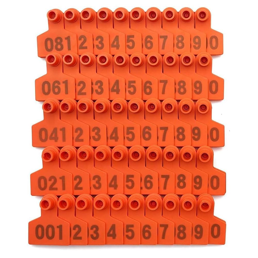 100szt Numerowany 001-500 Kolczyk Zwierząt Gospodarskich 401-500(Orange 6*7.5cm (2.36*2.95in),201-300)