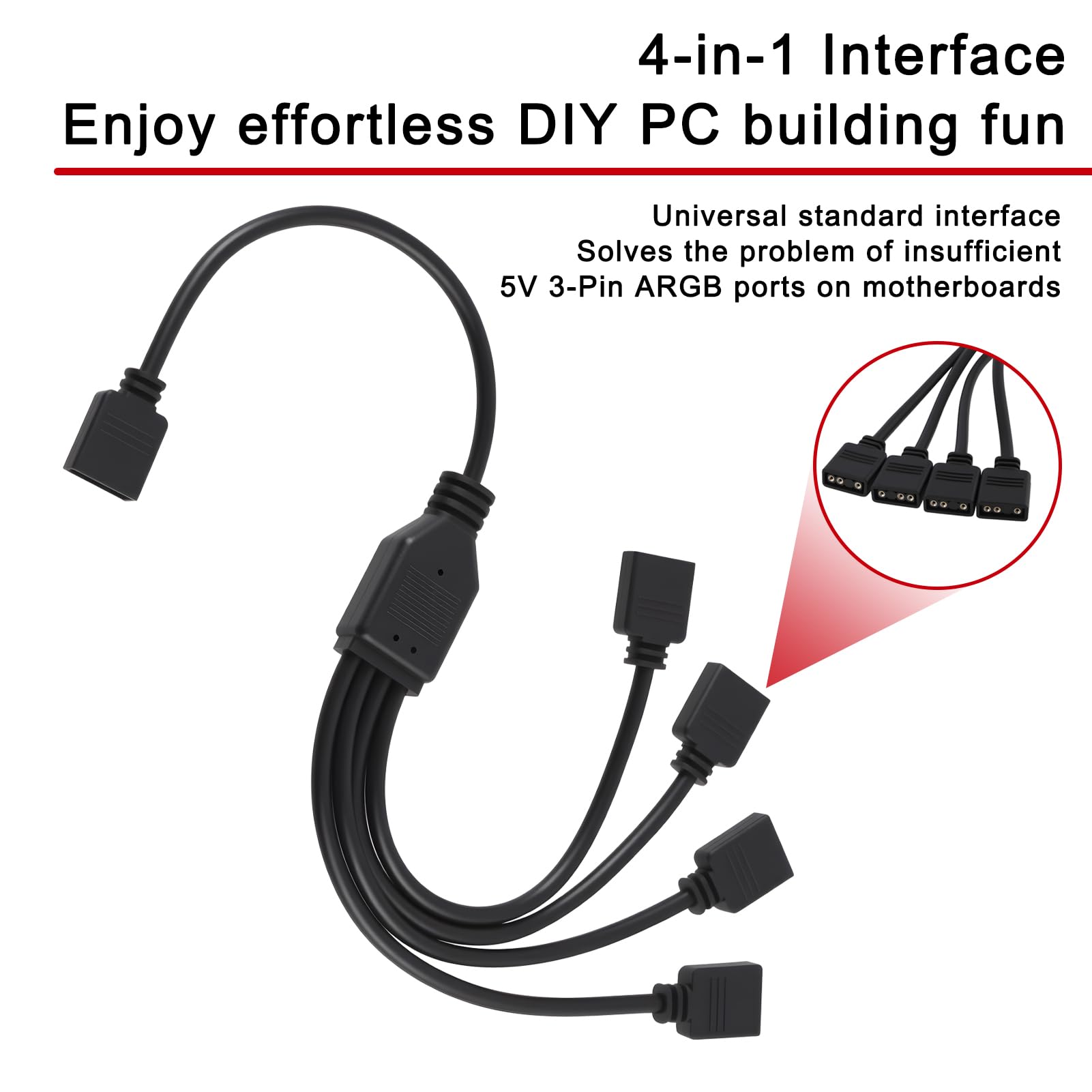 Câble Répartiteur ARGB 5V 3 Broches 1 vers 3 Ports 30 cm pour Ventilateur PC