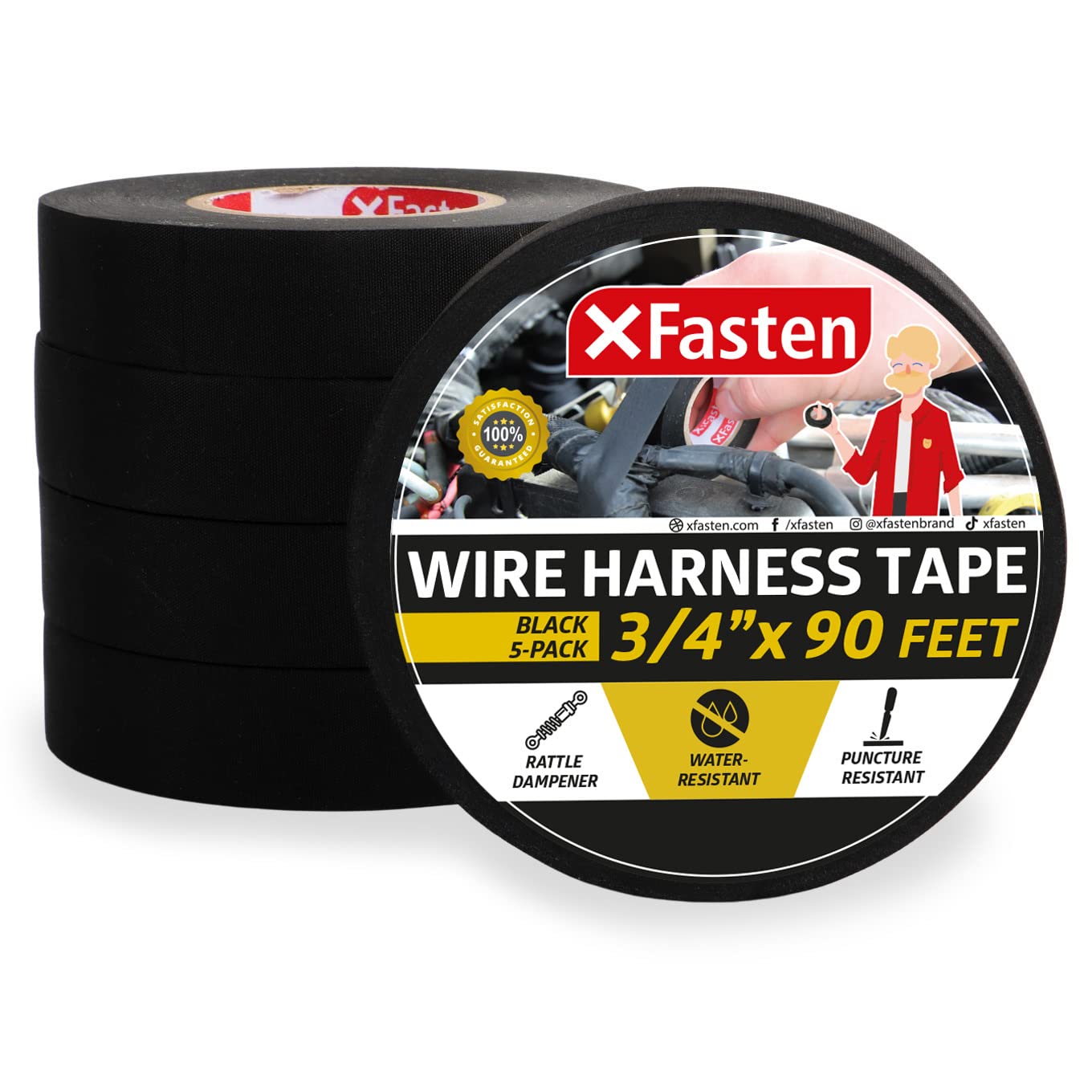 Buy XFasten Wire Harness Tape 450ft 3/4 Inch x 90ft (5Pack) Cloth Tape