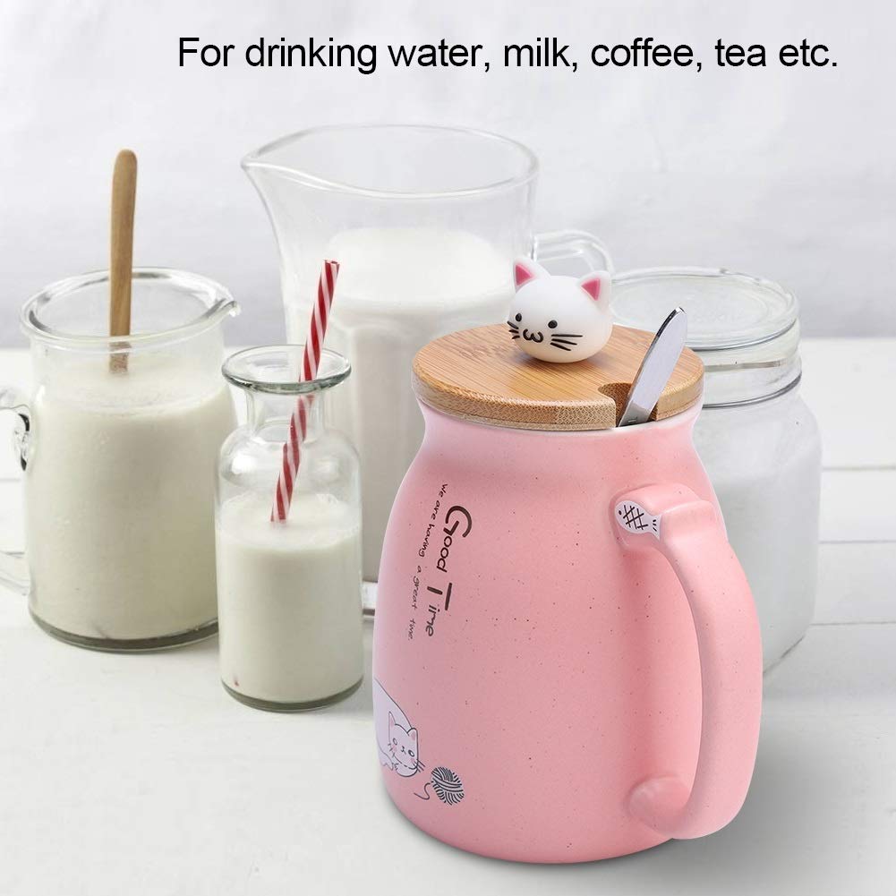 TOPINCN Tazza in ceramica Lovely Cat Solid con cucchiaio e coperchio in legno Coffee Milk Milk Mug per Drinkware Gift Office Home 1Pc(viola