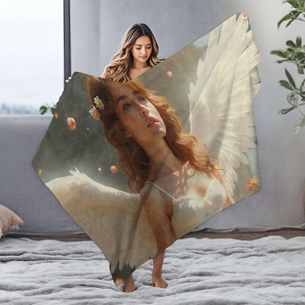 Couverture flanelle maman avec ailes blanches pour lui dire je t'aime