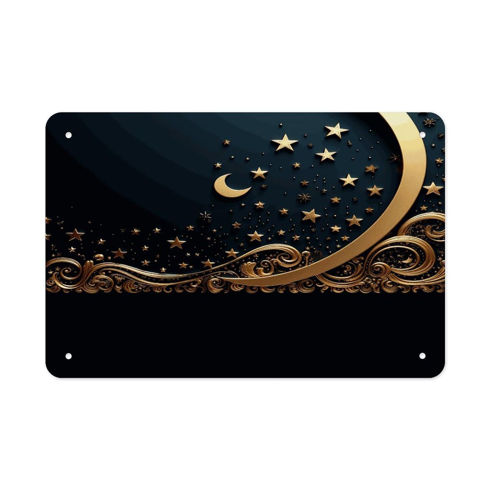 Fekiloot Style Golden Background And Crescent Moon Metal Signs Wall Art Tin Sign
