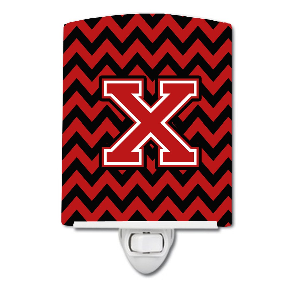 Caroline's Treasures CJ1047-XCNL Letter X Chevron Black and Red Ceramic Night Light Compact, UL-Certified, Ideal for Bedroom, Bathroom, Nursery, Hallway, Kitchen, 6x4x3, Multicolor
