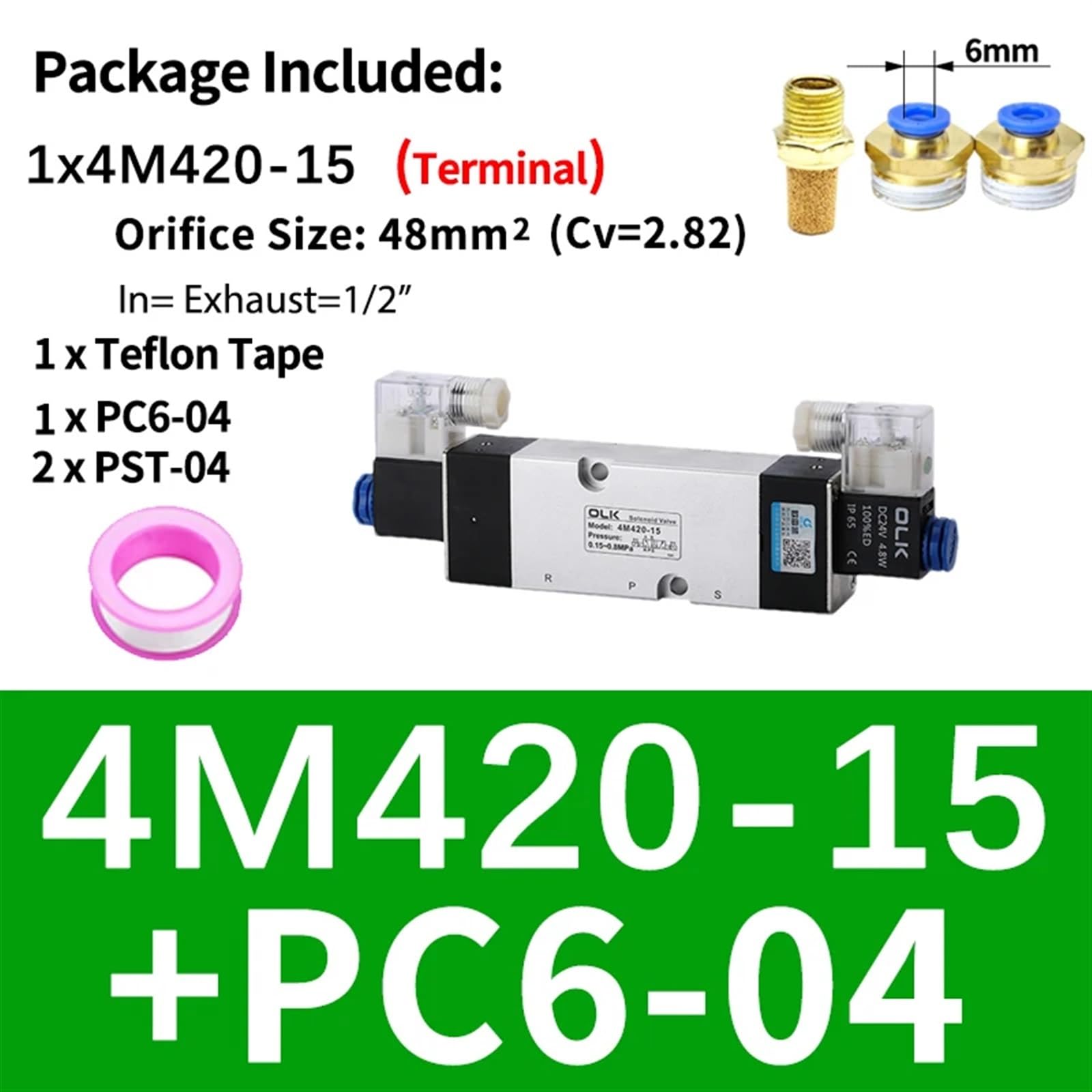 1 szt. 4M220-08 4M320-10 4M420-15 Zawór elektromagnetyczny 2 pozycje 5 drzwi Zawory pneumatyczne DC12V DC24V AC110V AC220V Podwójna cewka Rozmiar: AC24V(4M420-15 PC6-04,DC12V)