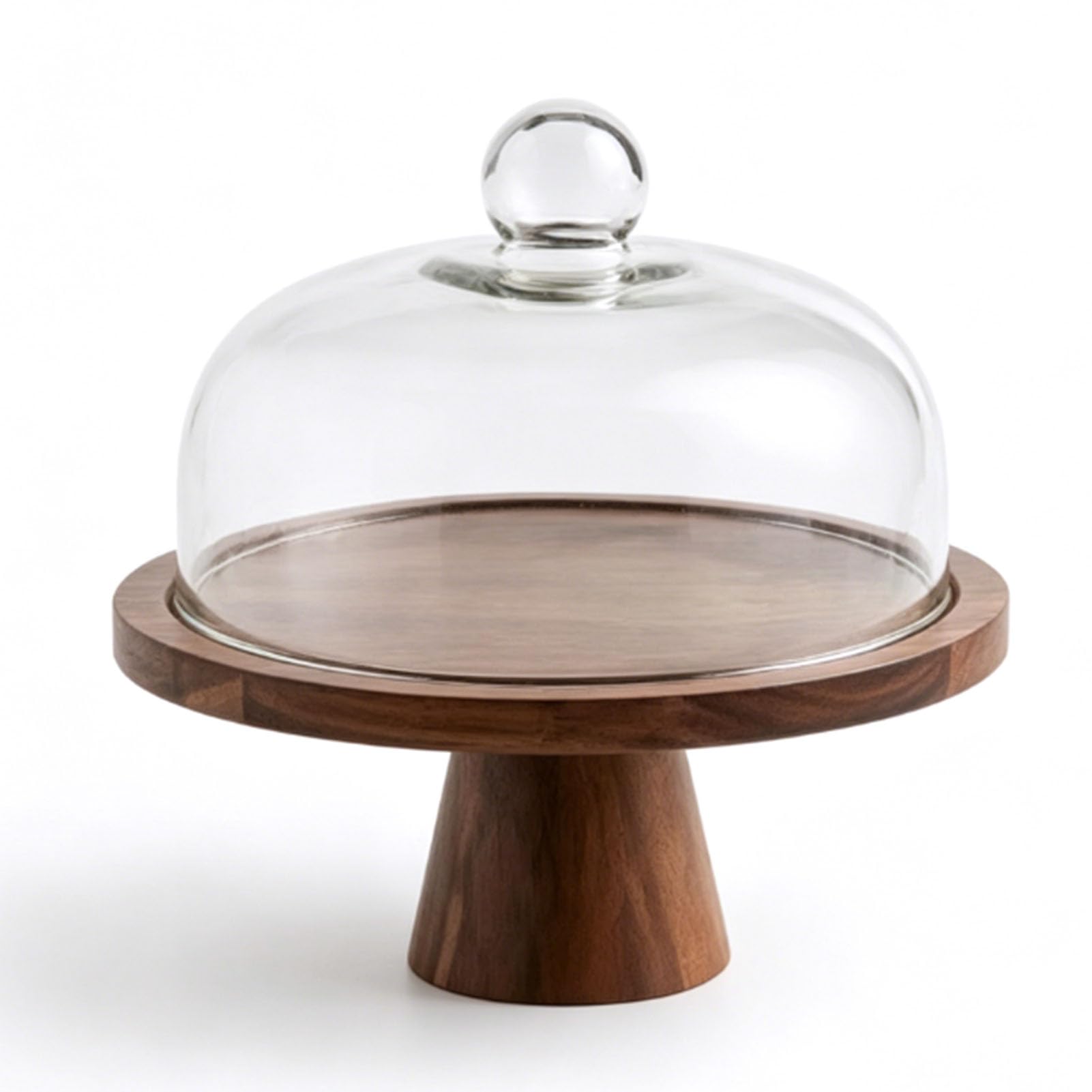 Support à Gâteau en Bois avec Couvercle Dôme, Motifs de Grain Exquis pour