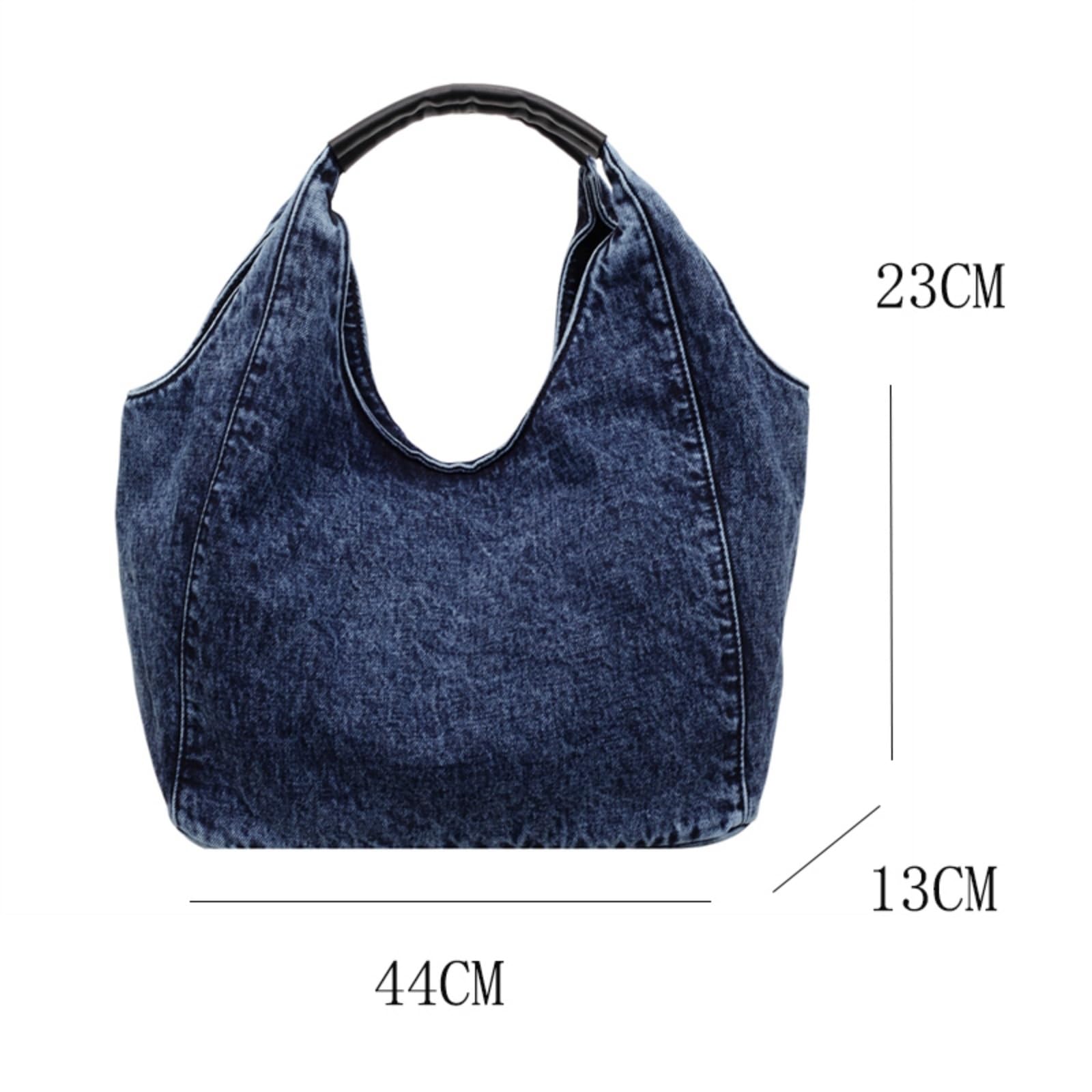 Beauty Case Borsa A Spalla in Denim Casual per Le Donne, Tote Spaziosa con Design retrò Lavato Uso Quotidiano-heihuise-44cmx23cmx13cm