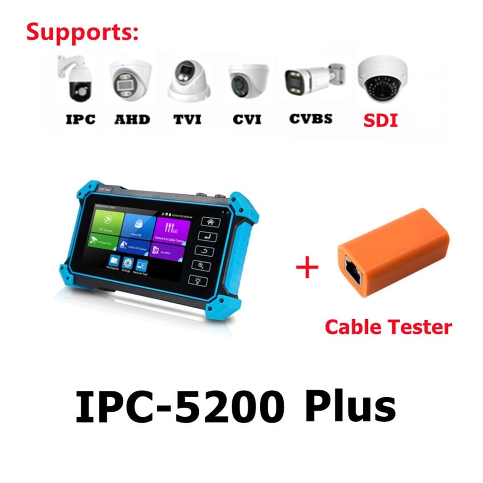 CCTV-Tester, 4K CCTV Monitor Tester IPC5200C IP Kamera Analog Video Überwachung PoE RJ45 TDR Kabel Test(IPC-5200 Plus)