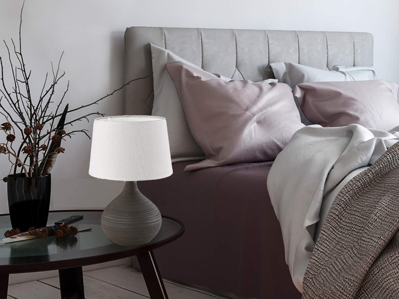 Reality, Lampe de table, Martin 1xE14, max.40,0 W Tissu, Cappucino, Corps: Céramique, Brun Ø:20,0cm, H:29,0cm IP20,Interrupteur de cordon