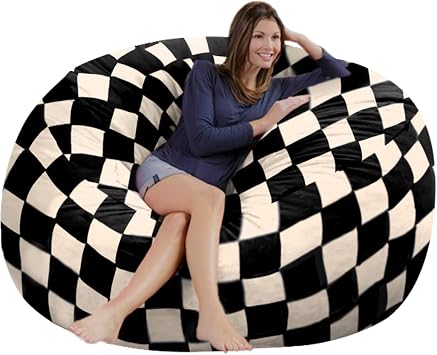 Bean Bag Chair Cover - Soft Fluffy Dutch Velvet Bean Bag Bed No Filling, Cover Only, Comfy 4FT Bean Bag Cover, Oversized Lazy Sofa Cover Black White, 4FT