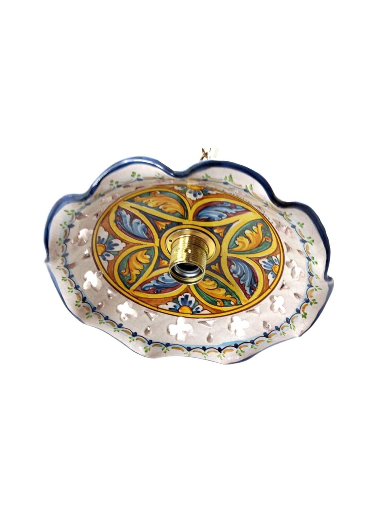 Lampadario A Sospensione Rustico In Ceramica Siciliana 1 Luce - Limoni, Artigianale Made In Italy, Ferro Battuto Bronzo, Per Cucina E Ingresso - 2