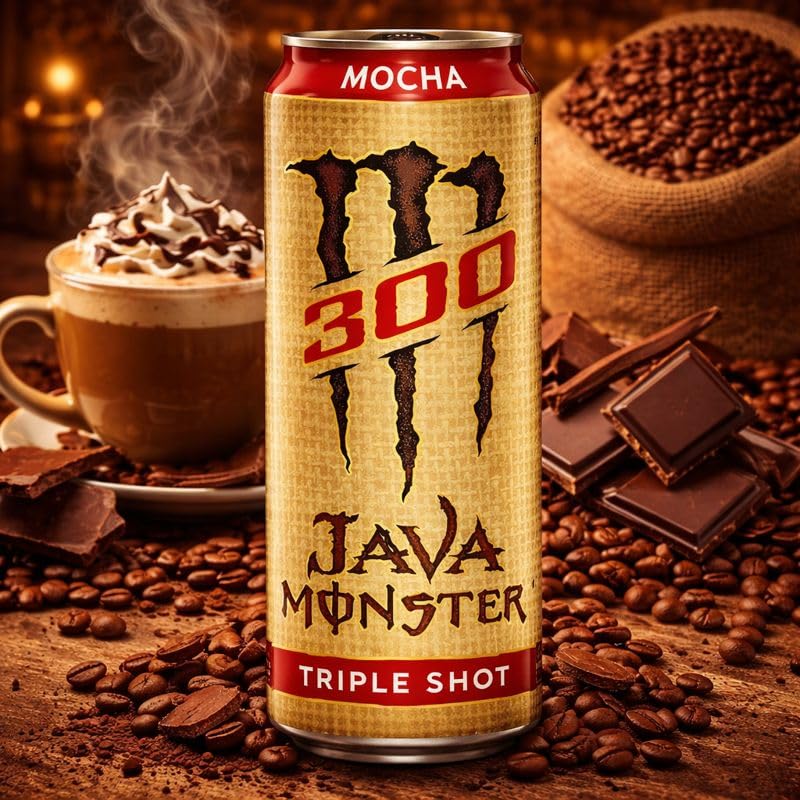 Image of Monster Java 300 Triple Shot Mocha Coffee Drink (Pack Of 3) - 443ml Can By COUGAR | High Caffeine Energy | Rich Mocha Coffee with Chocolate Notes | Ready to Drink Energy Beverage | Boost, Focus & Performance - (Imported-USA)