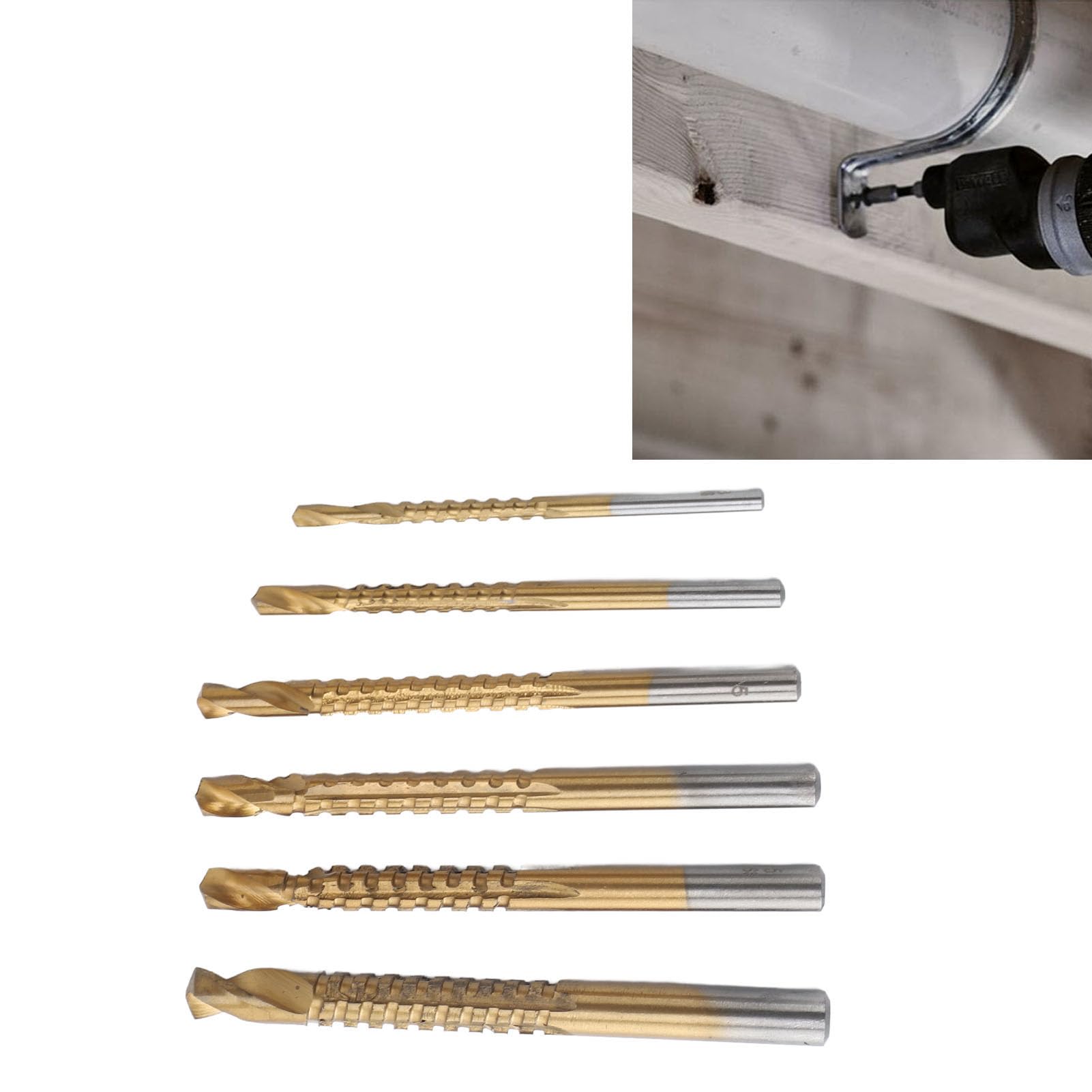 Respicefinem 6 Pcs Twist Drill Bit Set with 3 4 5 6 6 5 and 8mm Serrated Side for Wood PVC Plastic Board Grooving Chamfering Ideal for Soft Materials with Coating for Superior