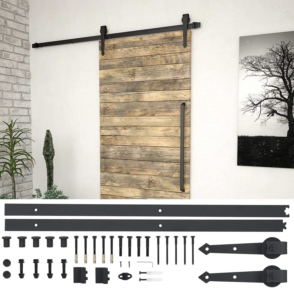 Tidyard Sliding Door Hardware Kit, Barn Door Hardware 72" Steel Black