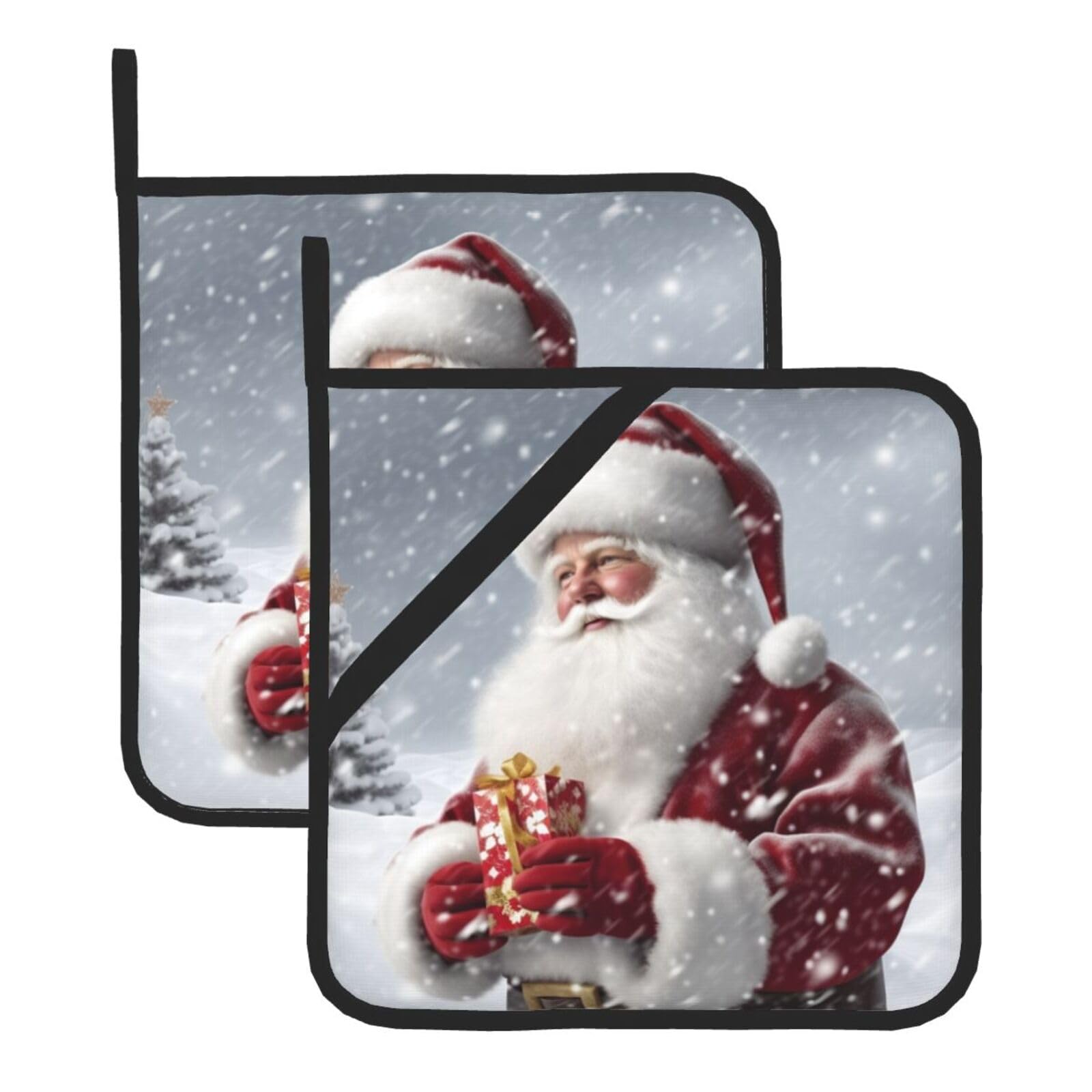 2Pcs Pot Holders for Kitchen Heat Resistant Potholder Santa Claus Snow Secenry Hot Pads for Countertops Oven Pot Holders for Cooking Baking Kitchen Hot Mat Trivet 8 inch Hot Pad