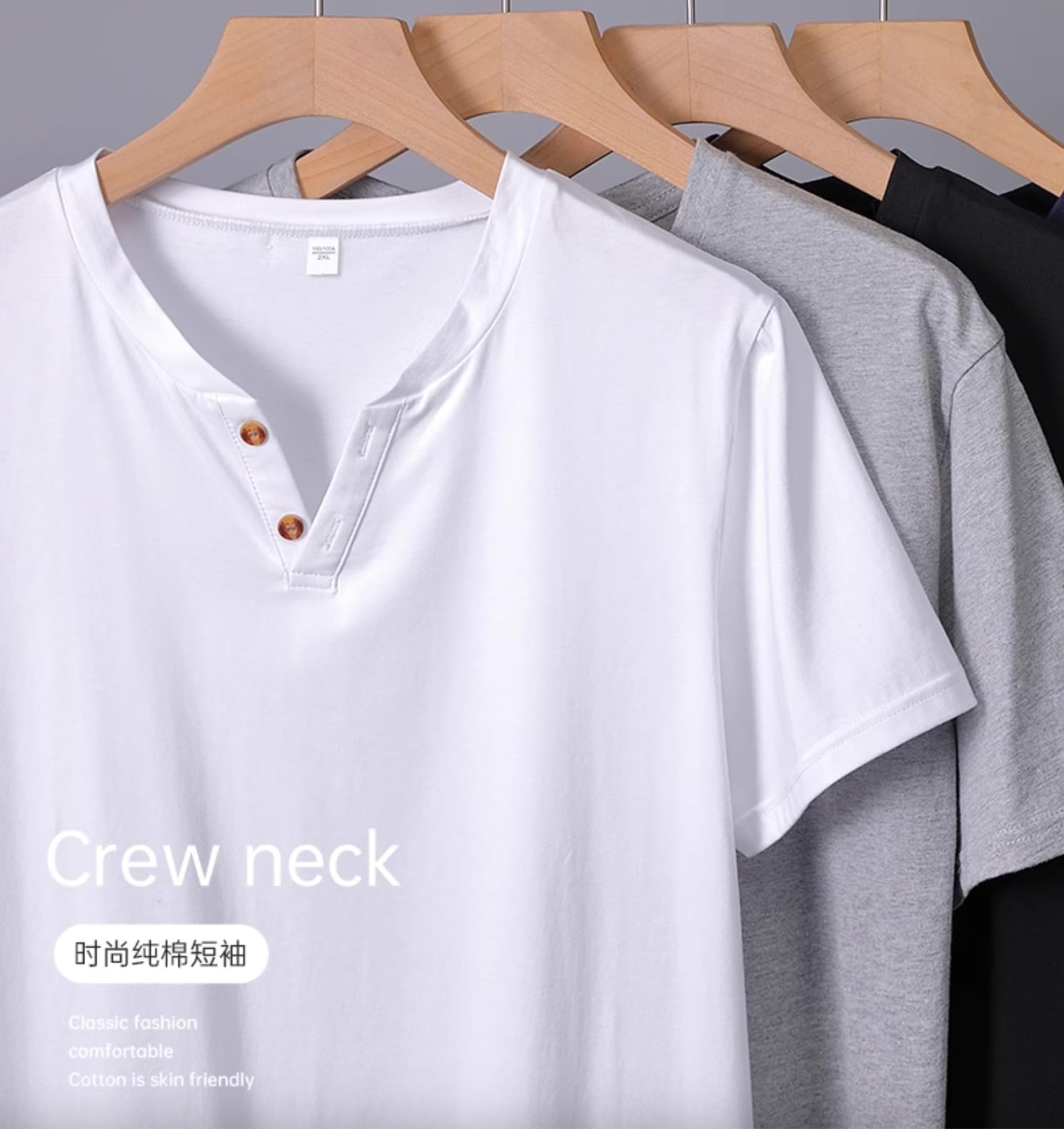 VERAVANT (Lot de 4 T-Shirts pour Hommes Henley Col Rond pour Homme Tee Shirt 100% Coton col en V