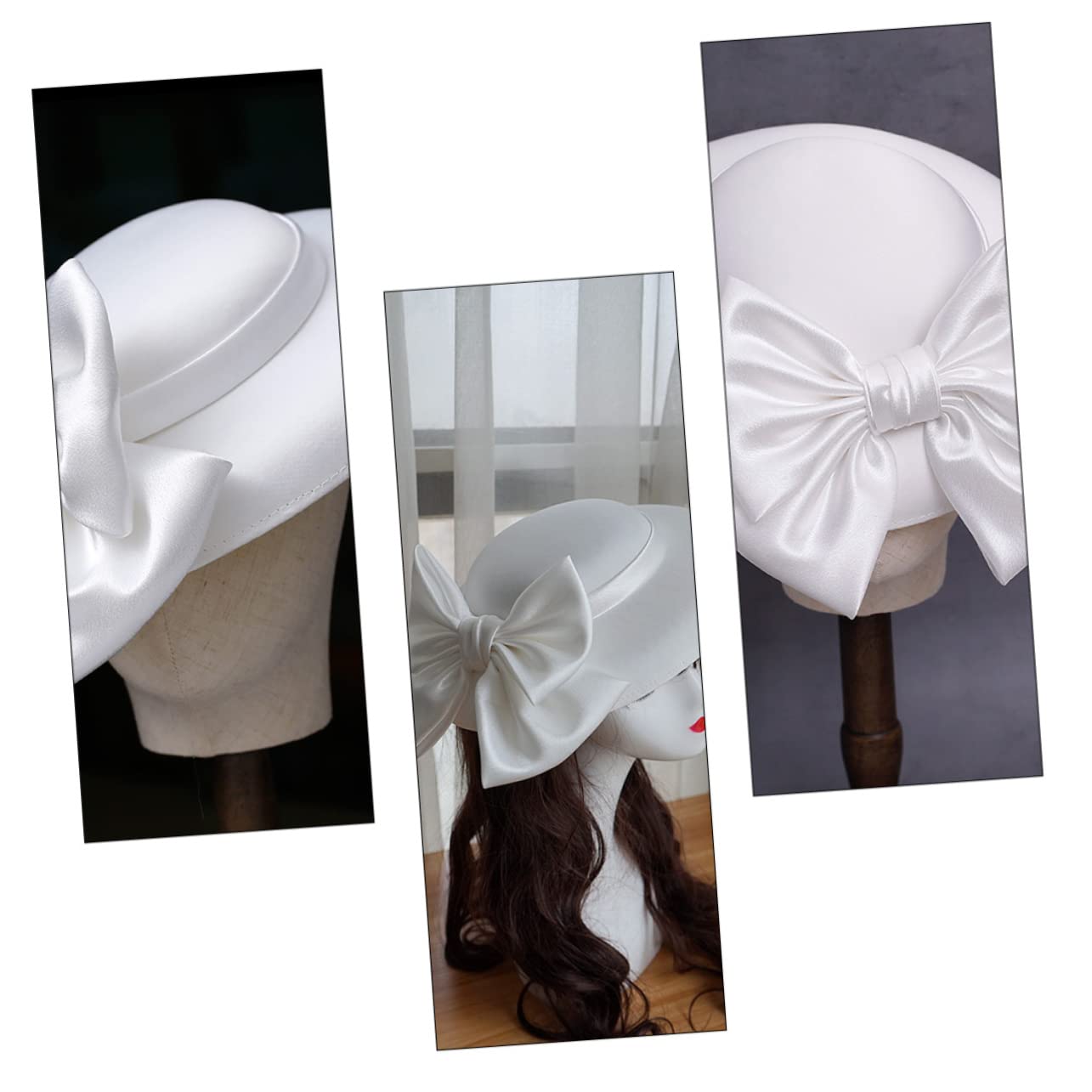 Damen Fascinator Hut FüR Hochzeiten Partys WeißEr Satin Bowler Hut Mit Verstellbarem SchweißBand Eleganter Party Dress FüR Festliche AnläSse Und KostüMpartys