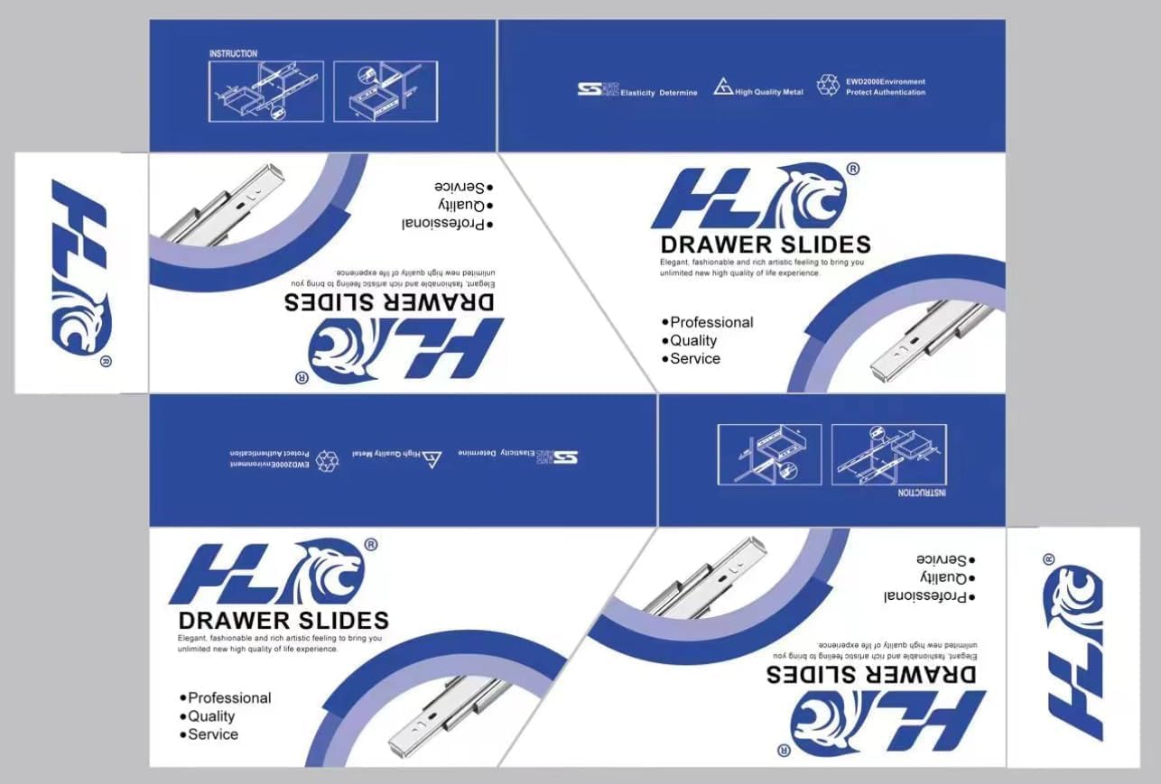 HLC glissiere pour tiroir 6 paires (12pcs), 50cm Glissières de tiroir à fermeture automatique douce, extension complète avec glissières à roulement à billes, coulisse tiroir 100 lb de capacité