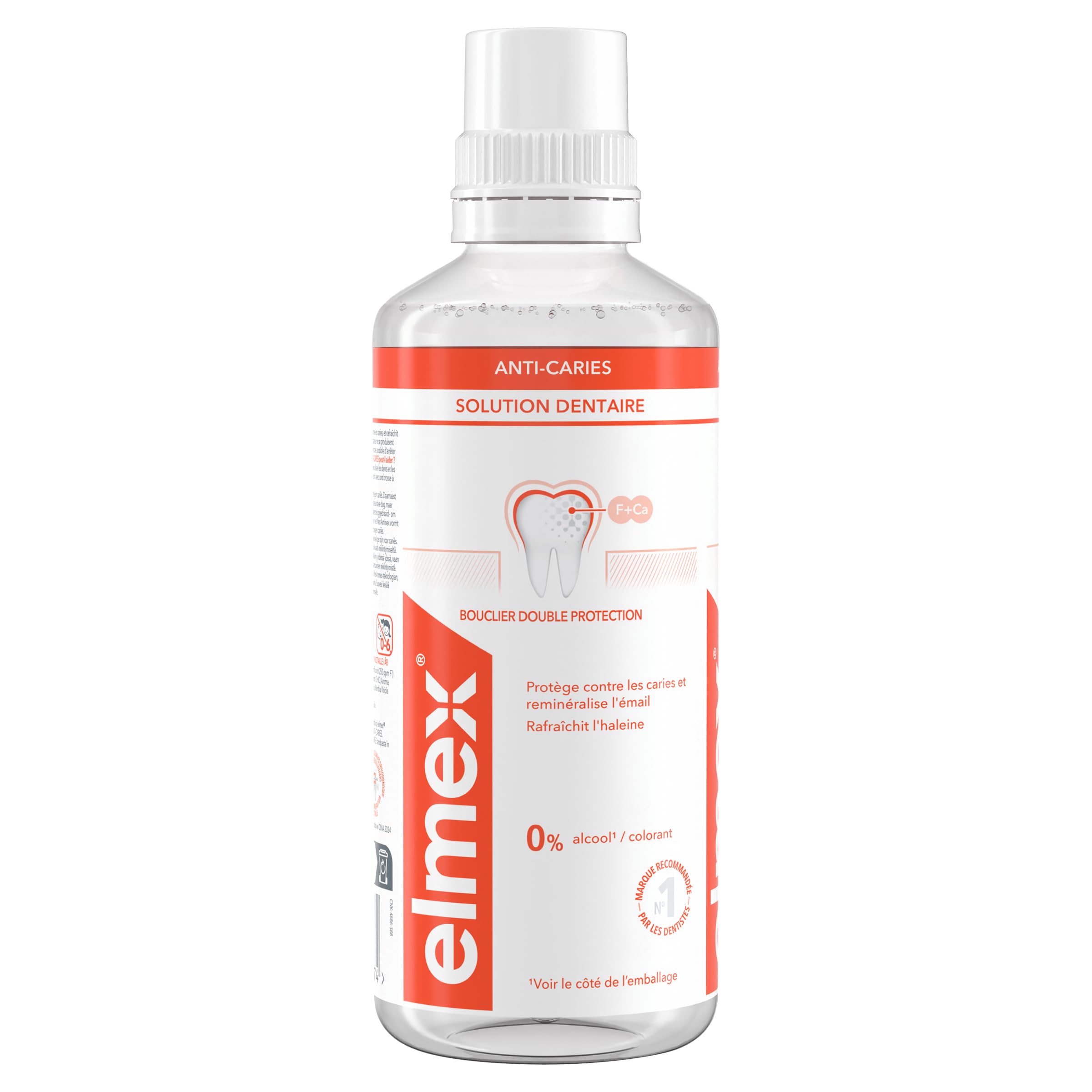 ELMEX Bain de bouche ANTI-CARIES Bouclier Double Protection Reminéralise l'émail sans alcool Saveur Menthe 400mL