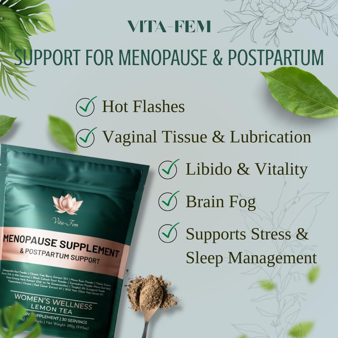 Menopause Supplement for Women | Replace 22 Pills with one Sachet per Day | Plant-Based Ashwagandha-Forward, Lemon Tea Flavor | Night Sweats & Hot Flash Relief - 30 Daily Stick Packs