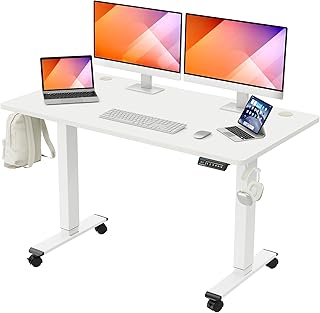 MOUNTUP Electric Height Adjustable Standing Desk, 55 x 28 Inches Sit Stand Desk with Memory Controller, Ergonomic Stand Up Desk for Home Office, Motorized Standing Desk with Splice Board, White