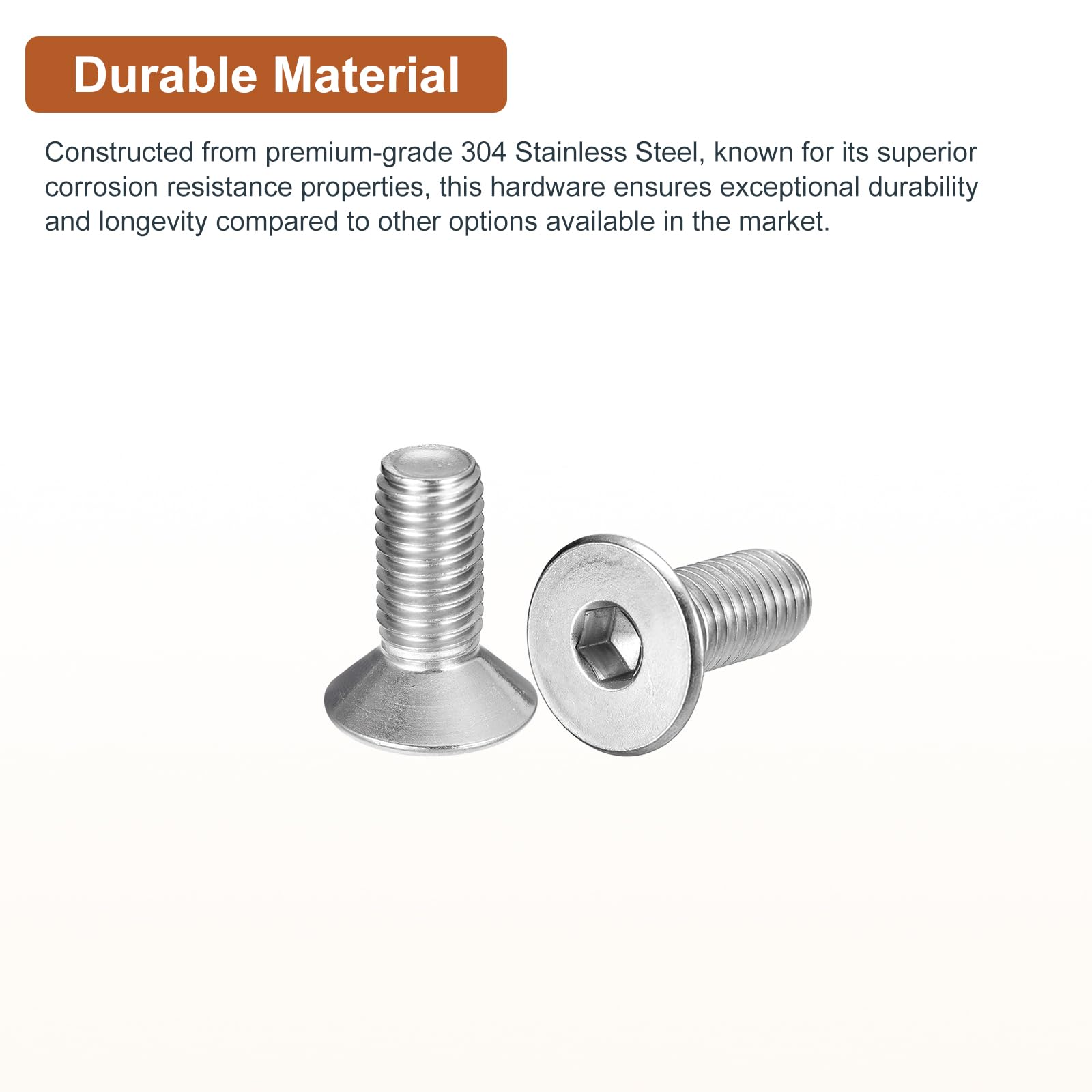 DTGN M10-1.5 x 25mm Flat Head Socket Cap Screws, 10 Pack 304 Stainless Steel Hex Socket Flat Head Screws, Full Thread - Image 3
