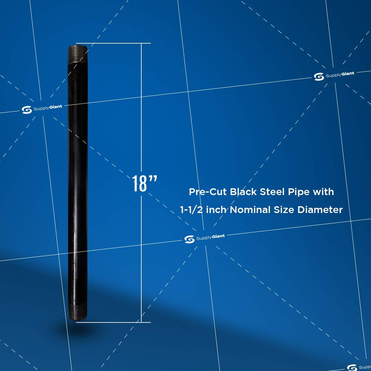 Suреr Dеаl Prоduсt Supply Giant QDCM1518-5 2 Inch Black, One and Half Inch Malleable Steel Pipes Fitting Build DIY Vintage Furniture, 1-1/2 x 18 (Pack of 5), 2 inch x 18 inch, 5 Pack