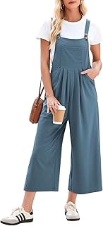 Women's Jumpsuits Casual Overalls One Piece Sleeveless Wide Leg Long Pant Rompers Waffle Knit Loose Fit Pockets