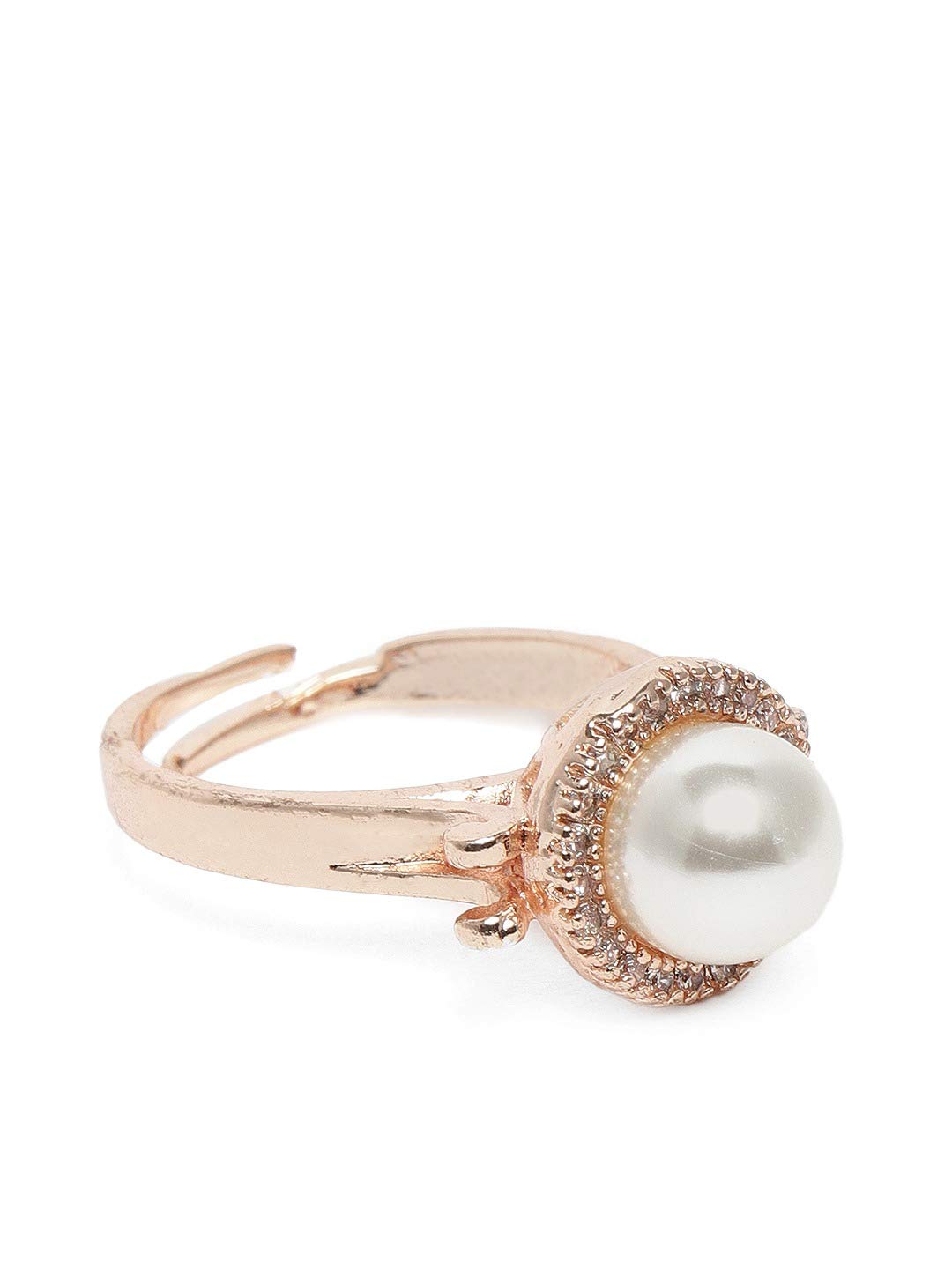ZAVERI PEARLS Rose Gold Cubic Zirconia & Pearl Contemporary Adjustable Brass Finger Ring For Women-ZPFK9942 (B08TWMX62Y) Amazon Price History, Amazon Price Tracker