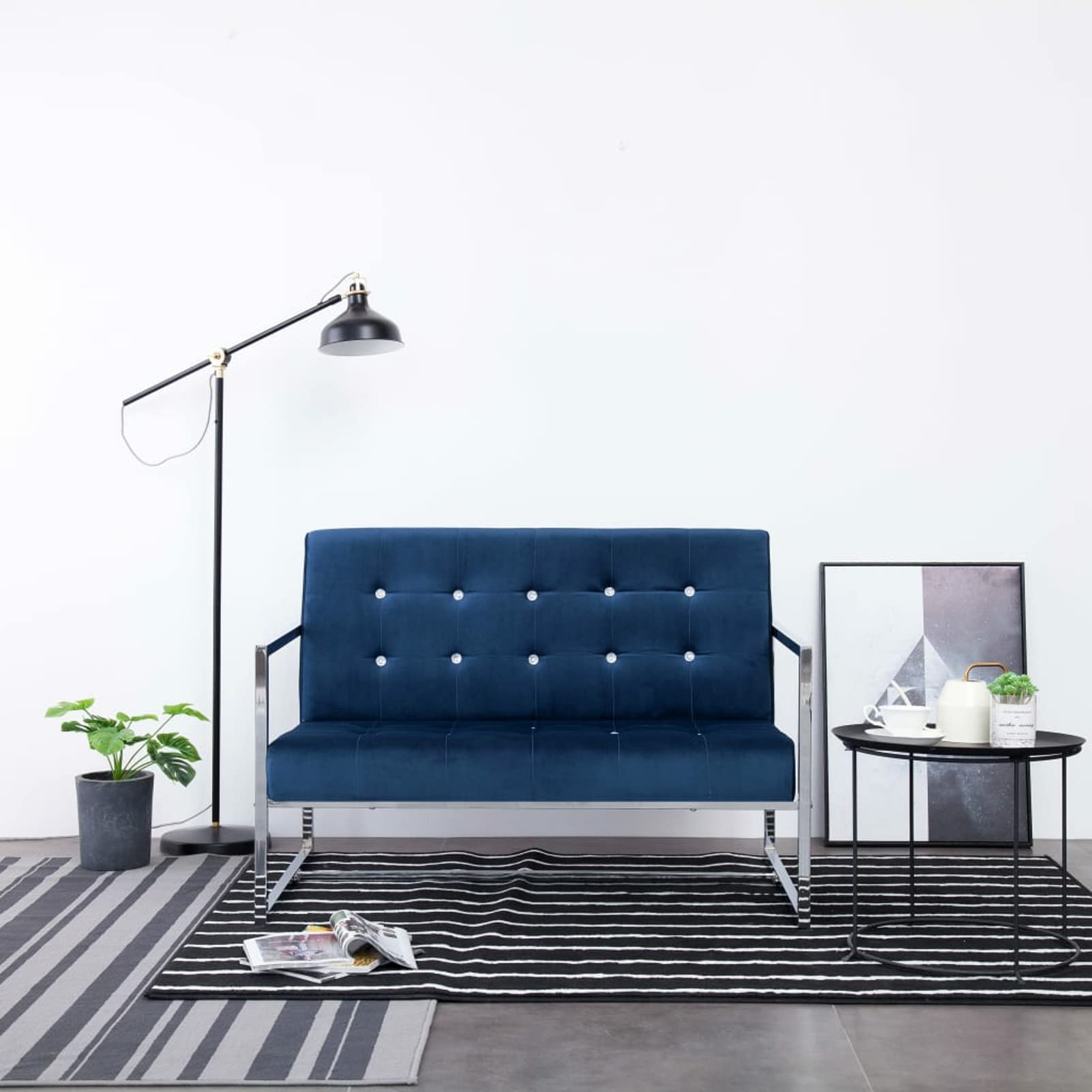 LAPOOH 2-Sitzer-Sofa mit Armlehnen, Couch für Wohnzimmer, für Wohnungen, Loungesofa, Sofas & Couches, Relaxsofa, Blau Chrom und Samt